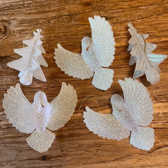 Vintage Holiday Bird & Tree Ornaments, Set of 5 - Picture 2 of 10